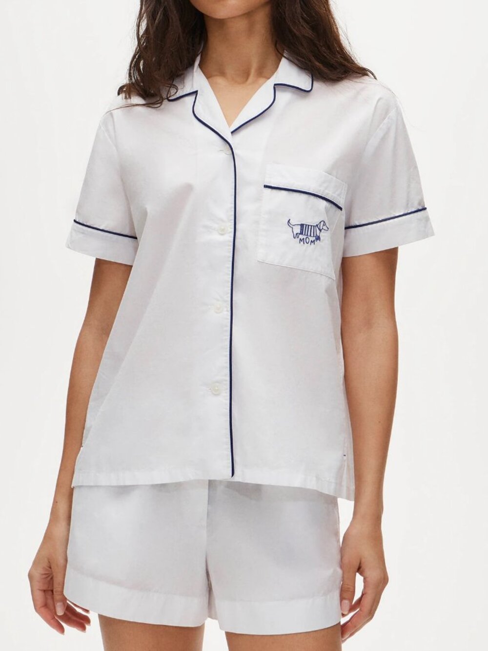 NEW J CREW Womens Short-sleeve "Dog Mom" pajama short set in end-on-end cotton